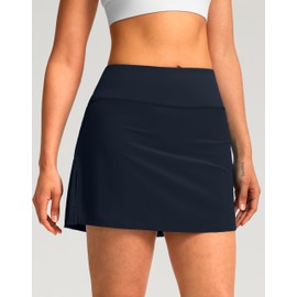 SANTINY Women's Pleated Tennis Skirt High Waited Athletic Skirts with Pockets Tummy Control Golf Skorts for Woman (Navy_S)