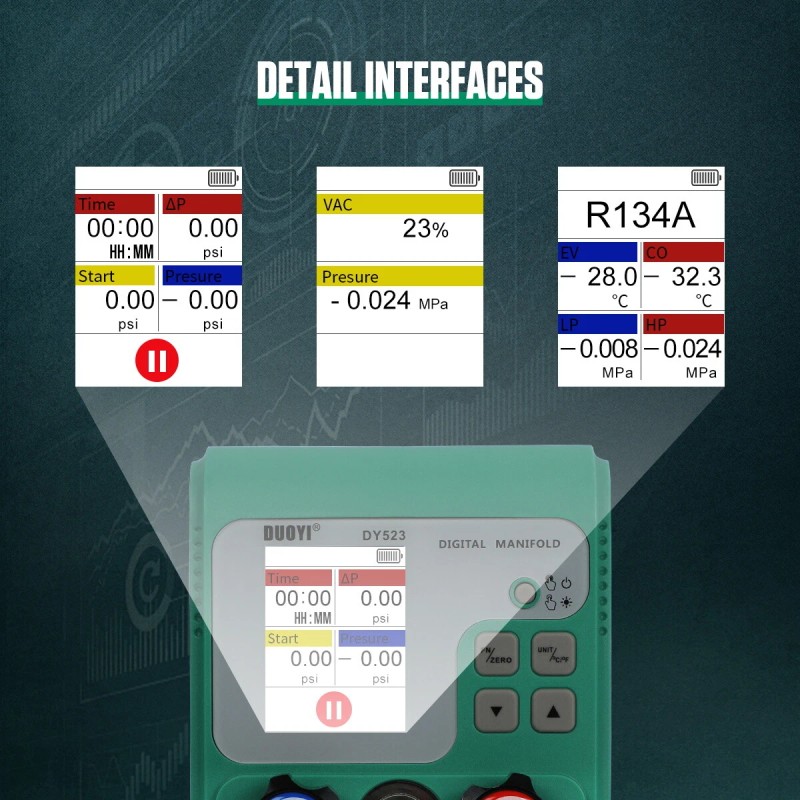 DUOYI Refrigeration Digital Manifold Gauge HVAC 92 Refrigerant Pressure Vacuum