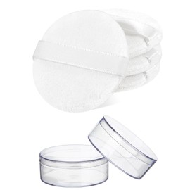 4 Stück Make-up-Puderquasten, waschbare 2,36 Zoll große Make-up-Puderquasten-Pads aus Baumwolle, weiße runde Beauty-Make-up-Tools mit Band zum Fixieren von losem Puder