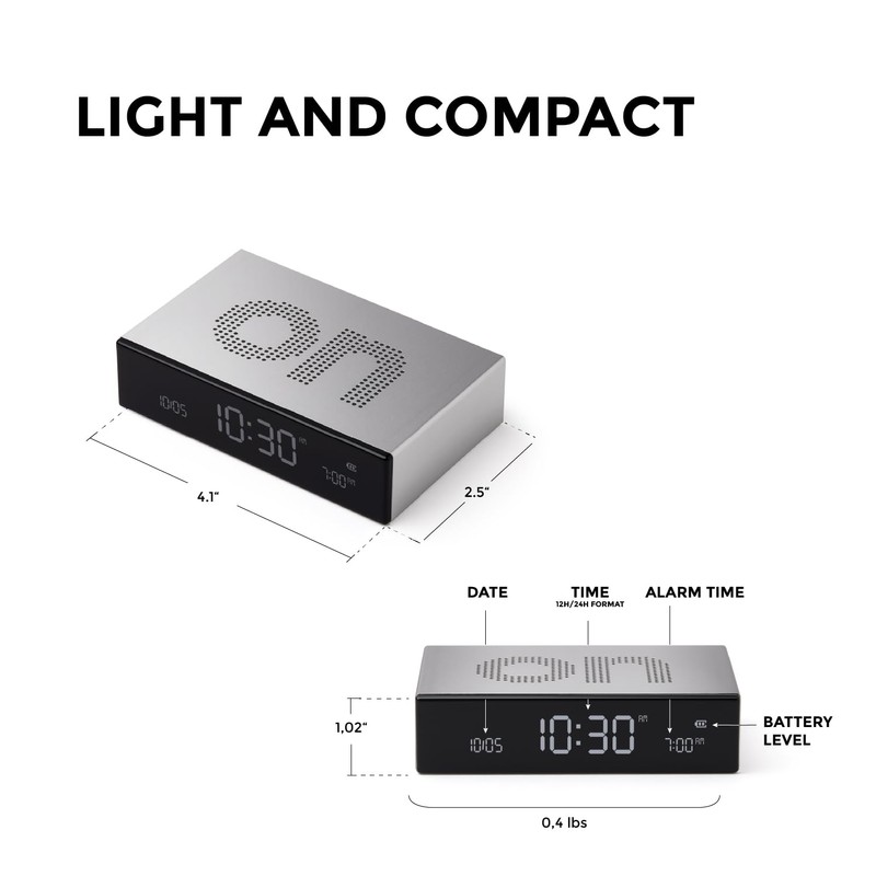 Lexon Flip プレミアムデジタル目覚まし時計 - 充電式デスククロック オン/オフ面付き - スヌーズ機能 ピュアVA LCDディスプレイ