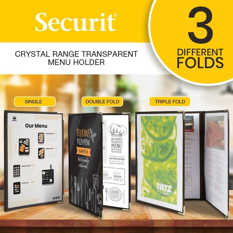 Securit Crystal Range Transparent Menu Holder A4 Brown Edged, Single