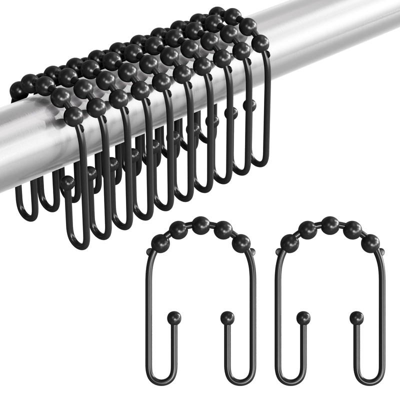 AmazerBath Black Shower Curtain Hooks, Shower Curtain Rings Rust Proof