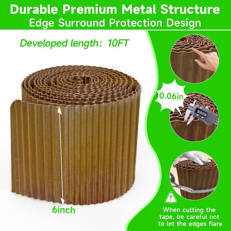 Corrugated Garden Edging, 6"×10Ft Pre-Rusted Landscape Edging & Lawn Edging
