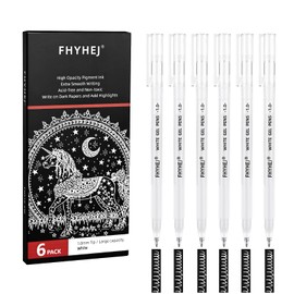 Fhyhej White Gel Pens,1mm, Fine Point Opaque White Archival Ink Pen for Black Paper Drawing, Sketching, Illustration, Bullet Journaling, Pack of 6