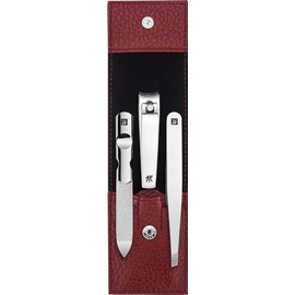 ZWILLING 3 Piece Red Cowhide Leather Nail Care Pedicure Set with Press Stud + Nail Clippers