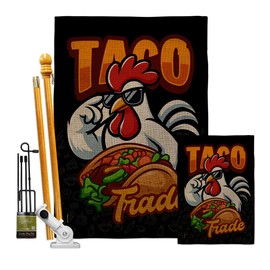 TACO Trump Burlap Flag Kit Stand Pole Burlap Wall Hanging Decor Home Porch Trade Trump Always Chicken Out Poster Garden Decoration Room Tapestry Banner Door Sign Fathers Day Funny Gift Made in USA
