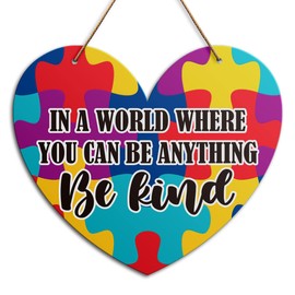 Autism Awareness Wall Door Sign, Be Kind, Inspirational Autism Sign Nursery Classroom Baby Kids Bedroom Wood Hanging Wall Decor Sign Plaque, Motivational Gifts for Autism Child