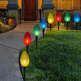 C9 Multicolor Christmas Pathway Lights Outdoor, 2 Pack 7FT Christmas Yard Decorations Lights with 8 LED Strawberry Multicolor Bulbs Walkway Lights for Backyard Holiday Outside Lawn Garden Driveway