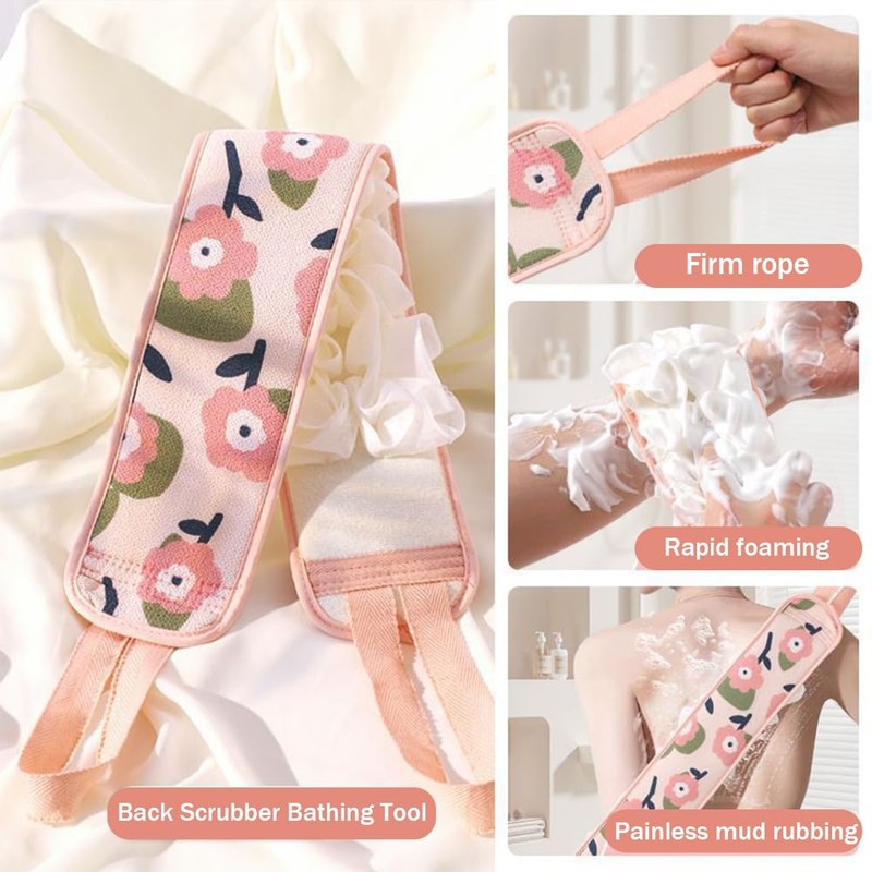 Ouliget Back Scrubber Bathing Tool Set,Double Sided Exfoliating Washcloth &