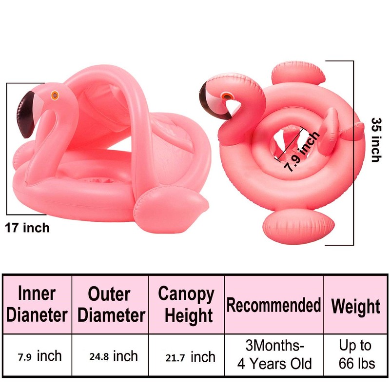 mciskin Flamingo Baby Pool Float with Canopy Inflatable Swimming Floats