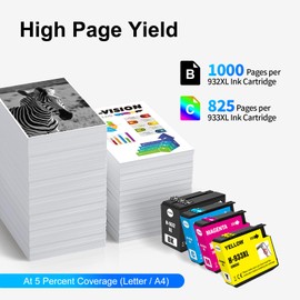 HI-VISION HI-YIELDS Compatible Ink Cartridge Replacement for HP 932XL 933XL 932 XL 933 XL for HP OfficeJet 6600 6700 6100 7110 7612 7510 7610 7620 Printer (Black, Cyan, Yellow, Magenta, 4 Pack)