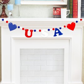 4th of July Felt Banner with Love USA Red Blue Felt Garland Happy Independence Day Decoration Indoor Patriotic Hanging Decor for Mantel Fireplace Wall, Kids Bedroom, Living Room,Party Supplies