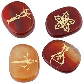 mookaitedecor Carnelian Crystals Reiki Stones Engraved Tarot Symbols Tarot Crystals Set, Polished Chakra Tarot Stones Healing Crystals Pocket Stones Palm Stones for Wiccan Witchcraft Gifts