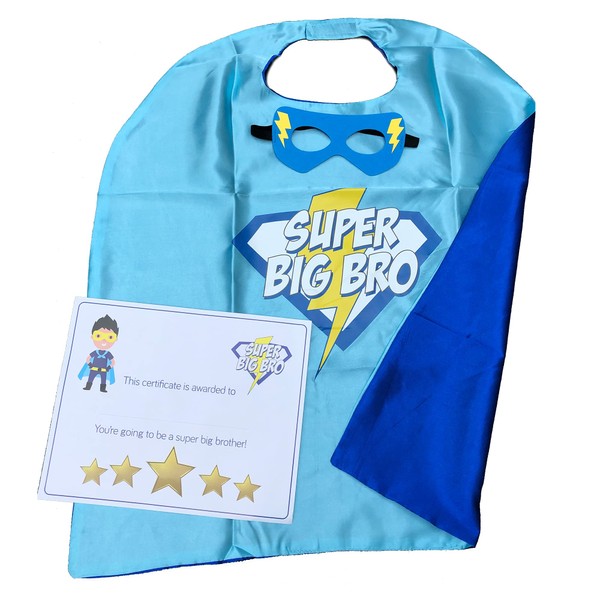 Big Sister/BrotherSuperhero Cape & Mask - New Sibling Gift - Super Big Sis & Super Big Bro (Blue & Yellow)