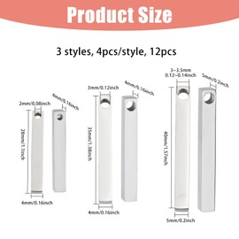 CHGCRAFT 12 Pcs Stainless Steel Rectangle Pendant 3 Size Blank Bar Pendant Engraving Pendant Engraving Bar Charms Blank Bar Charms for Necklace Bracelet Earrings Jewelry Craft Making
