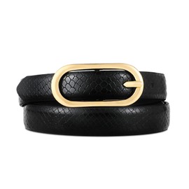 RISANTRY Women's Black SnakePrint Slim Belt with Gold Buckle - Chic and Elegant Accessory