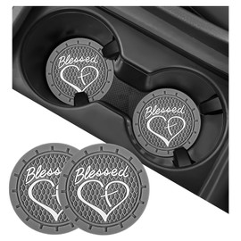 SHMZK 2 PCS Car Cup Holder Coaster, 2.76 Inch Blessed Cross and Heart Vehicle Insert Cup Coasters, Anti-Slip Shockproof PVC Drink Cup Mats for Most Vehicles, Car Accessories (Gray)
