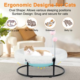 Cat Bed Elevated Cat Hammock for Indoor Outdoor Large Cats,Cat Dog Raised Pet Bed Stable & Breathable Easy Assembly,Small Outdoor Cat Bed for Sleeping Kittens Dog Oval Cat Hammock with Toy Ball,White