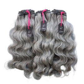 Salt & Pepper/Natural Gray-100% Natural Indian Virgin Raw Hair Extensions.Natural color unprocessed and not treated with any kind of chemicals (12" Wavy Salt and Pepper)