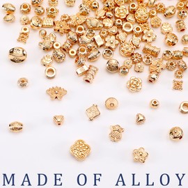 UPINS 300Pcs Gold Spacer Beads Metal Alloy Jewelry Beads with Random Styles for DIY Crafts Bracelet Necklace Jewelry Making Adults Crafts