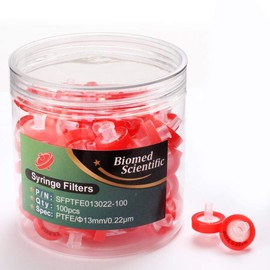 Syringe Filter Hydrophilic PTFE Membrane 13mm Diameter 0.22um Pore Size Non Sterile Pack of 100 by Bioemd Scientific