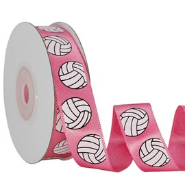 OZXCHIXU Satin Volleyball Ribbon, 5/8 Inch x 11 Yard, Hot Pink Volleyball Ribbon Use for Team Hair Bows, Wreath, Scrapbooks, Present Wrapping, Party Decoration, Ribbon Crafts