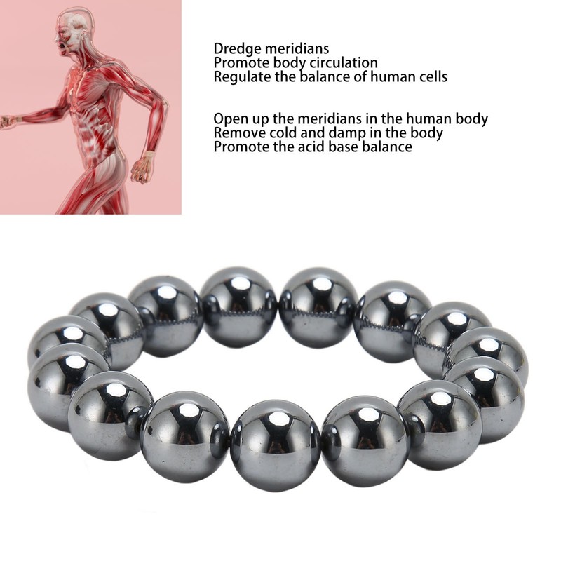 14mm Terahertz Stone Bracelet Promote Circulation Round Beads Chian Bracelet