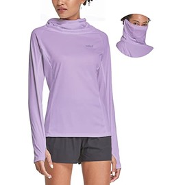 BALEAF Women's Hiking Long Sleeve Shirts with Face Cover Neck Gaiter UPF 50+ Lightweight Quick Dry SPF Fishing Running Hoddie Purple Size S