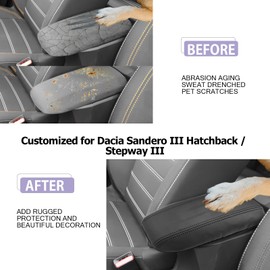 LUWU Car Armrest Pad for Dacia Sandero 3 / Sandero Stepway III/Jogger 2021-2023 2024 (Models with Armrests) Centre Console Armrest Cover Leather Auto Protection Cover Dacia 2024 Accessories