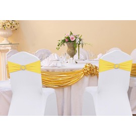 ZSJFMF 50 Pack Spandex Yellow Chair Sashes Bows Stretch Chairs Bands with Buckles Universal Elastic Chair Ties for Party Celebration Ceremony Events Wedding Decorations