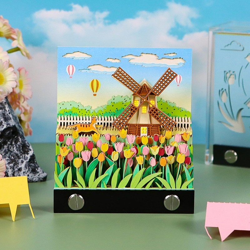SIWEME 3D Memo Pad, Windmill 3D Notepad Paper Carving Non-Stick
