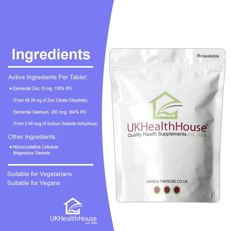 Selenium 200mcg and Zinc 15mg Supplement | Hair Skin and
