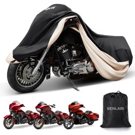 Benlari Waterproof Motorcycle Cover with Side Top Box Compatible with Touring Models Harley Davidson Road King Street Glide Road Glide Electra Glide Outdoor All Weather Protection, L,107" x 43" x 50"