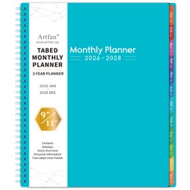 2026-2028 Monthly Planner/Calendar - 3 Year Monthly Planner 2026-2028, Jan.2026 - Dec.2028, 9" x 11", 36-Month Calendar + Colorful Tabs + Pocket - Teal