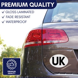 UK Car Sticker for Driving in Europe | Premium Vinyl Oval UK Sticker | Gloss Laminated, Waterproof & Fade Resistant | Regulation Size 180 x 133mm | Made in UK (Single)