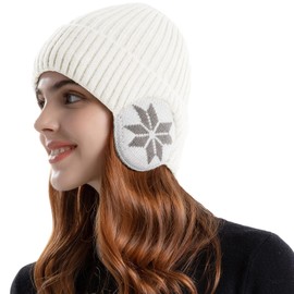 YAMEE Knitted hats for men with ear flaps, warm, elastic, beanie, men's plush, thickened, cold protection, winter hat, women's knitted hat, windproof, hat for men, women, outdoor, sports, running,