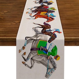 Wasise Horse Racing Decorations - Kentucky Derby Party Supplies, 13x72 Inch Horse Racing Print Table Runner, Jockey Club Printed Table Decoration Linen Tablecloth, Dining Room Kitchen Decorations