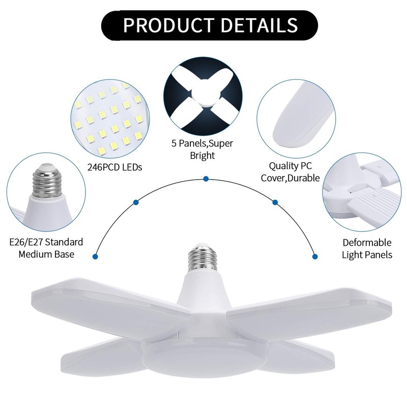 (4 Pack) LED Garage Lights, 60W Trilights Ceiling, High Low