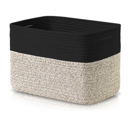 DIMJ Woven Storage Basket for Storage - Rope Basket Storage Organization Closet Organizer and Storage for Clothes , Cotton Cube Organizer Decorative Storage Baskets for Shelves , Beige and Black