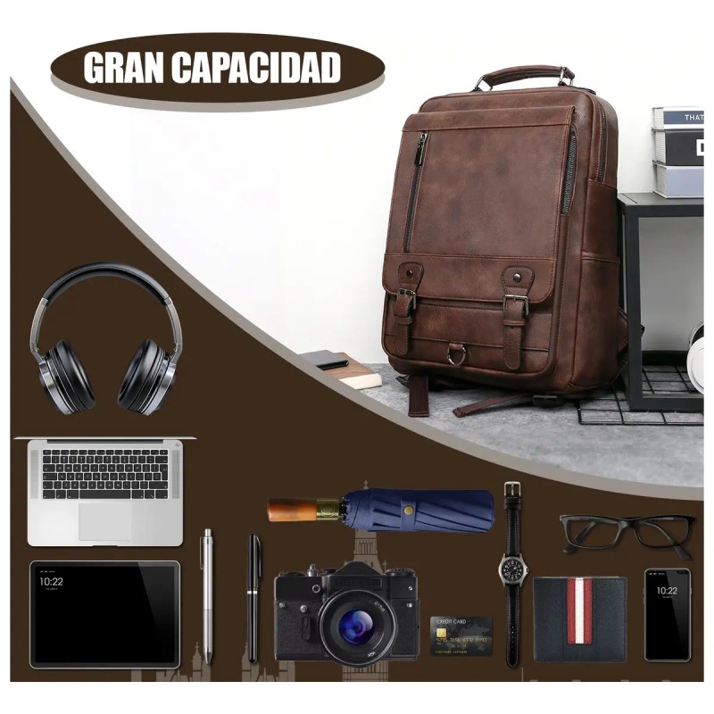 Mochila de Cuero Elegante para Hombre: Impermeable, para Laptop y
