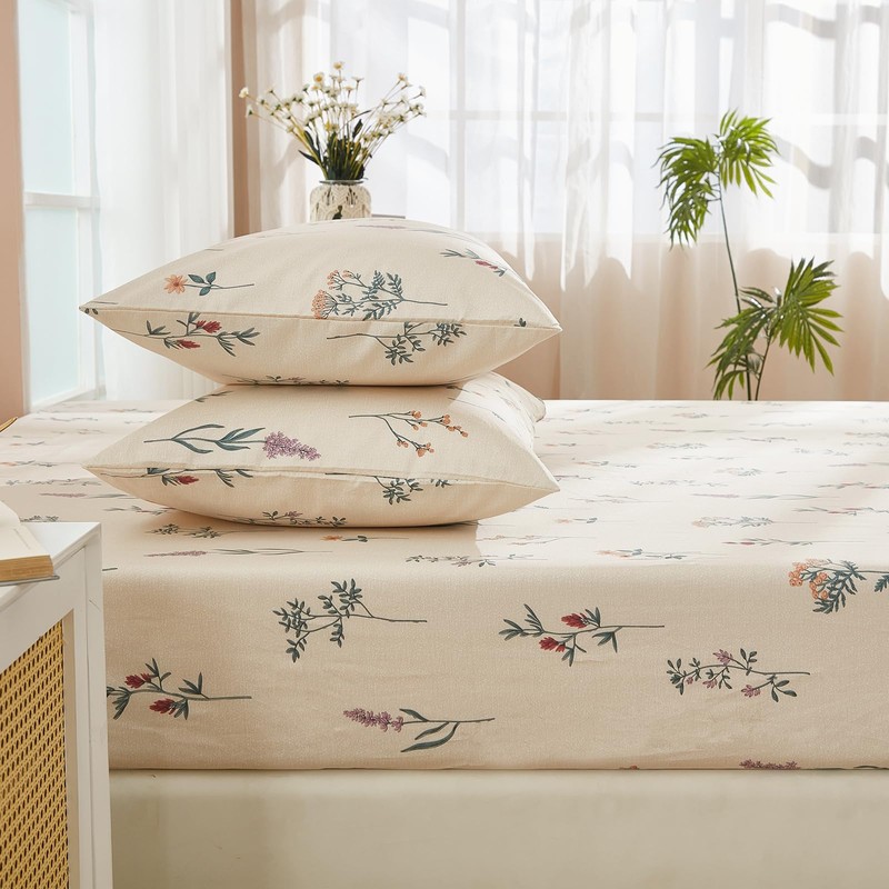 Cozaline Floral Fitted Sheet Queen Premium 100% Cotton Bedding Farmhouse