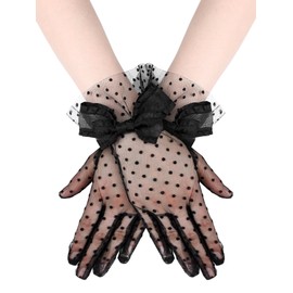 Bencailor Women Lace Gloves Tea Party Gloves Bow Short Gloves Evening Elegant Accessories for Opera Wedding Party(Black)