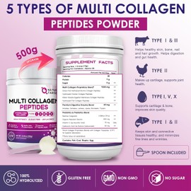 NATURE TARGET Multi Collagen Peptides Powder - Type I, II, III, V, X - Hydrolyzed Collagen Peptides with Vitamin C Hyaluronic Acid, Supports Skin Hair Nail & Joint, Grass-Fed, Non-GMO, 50 Servings