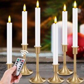Retisee 12 Pack Valentines Day Taper Candles Holder Set,Candlestick Holders and 10 in Led Taper Candles with Remote Timer Flameless Candles for Holiday Wedding Table Decor(White)