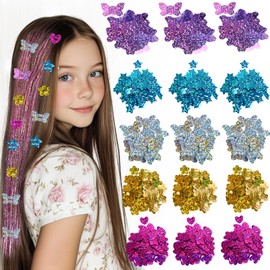 AOSITE Pack of 5 Glitter Patches, Girls' Hair Bedazzler Jewellery, Reusable Hair Styling, Hair Design Crafts Gift for 6-12 Years, Tools Not Included, Glitter Pieces Only
