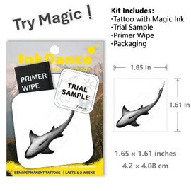 Semi-Permanent Tattoo, Ocean Shadow Shark, Long Lasting Temporary Tattoos, Waterproof Plant-Based Ink, Lasts 1-2 Weeks, Color Develops in 24 Hours MNF169