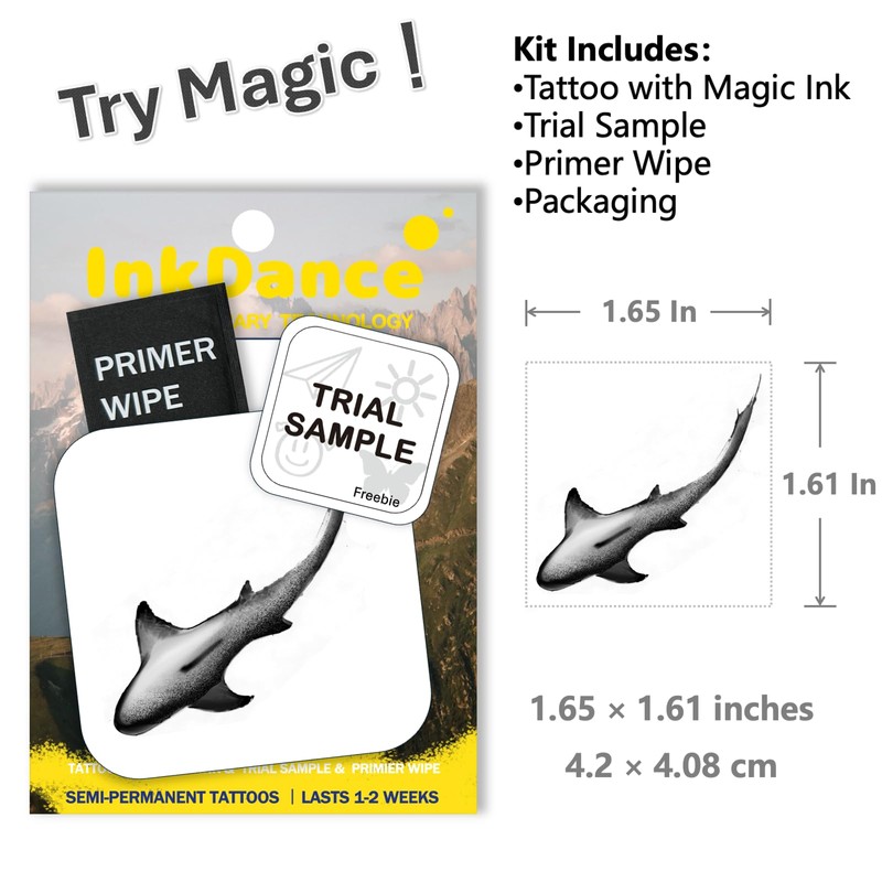 Semi-Permanent Tattoo, Ocean Shadow Shark, Long Lasting Temporary Tattoos, Waterproof