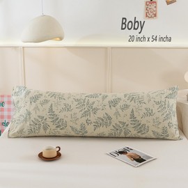 ECOCOTT Pillowcase Boby Size with Green Botanical Plant Leaves Pattern Pillow Cases Set, 1 pcs 100% Cotton Pillow Covers & Envelope Closure (Boby, 20"x54")