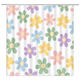 Cute Retro Flower Shower Curtain Colorful Floral Unique Pastel Daisy Groovy Lovely Women Girls Fabric Bathroom Decor Curtains with Hooks,70 x 70