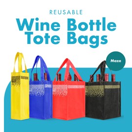 Simply Green Solutions - Reusable Wine Bottle Tote Bags, Wine Bags for Wine Bottles Gifts, Wine Bags with Handles, Wine Bottle Carrier, Wine Bags for 1-6 Bottles, Set of 4, Maze
